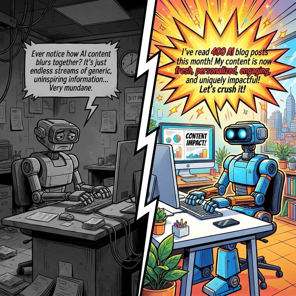 Comparison of generic AI output vs voice-calibrated AI output