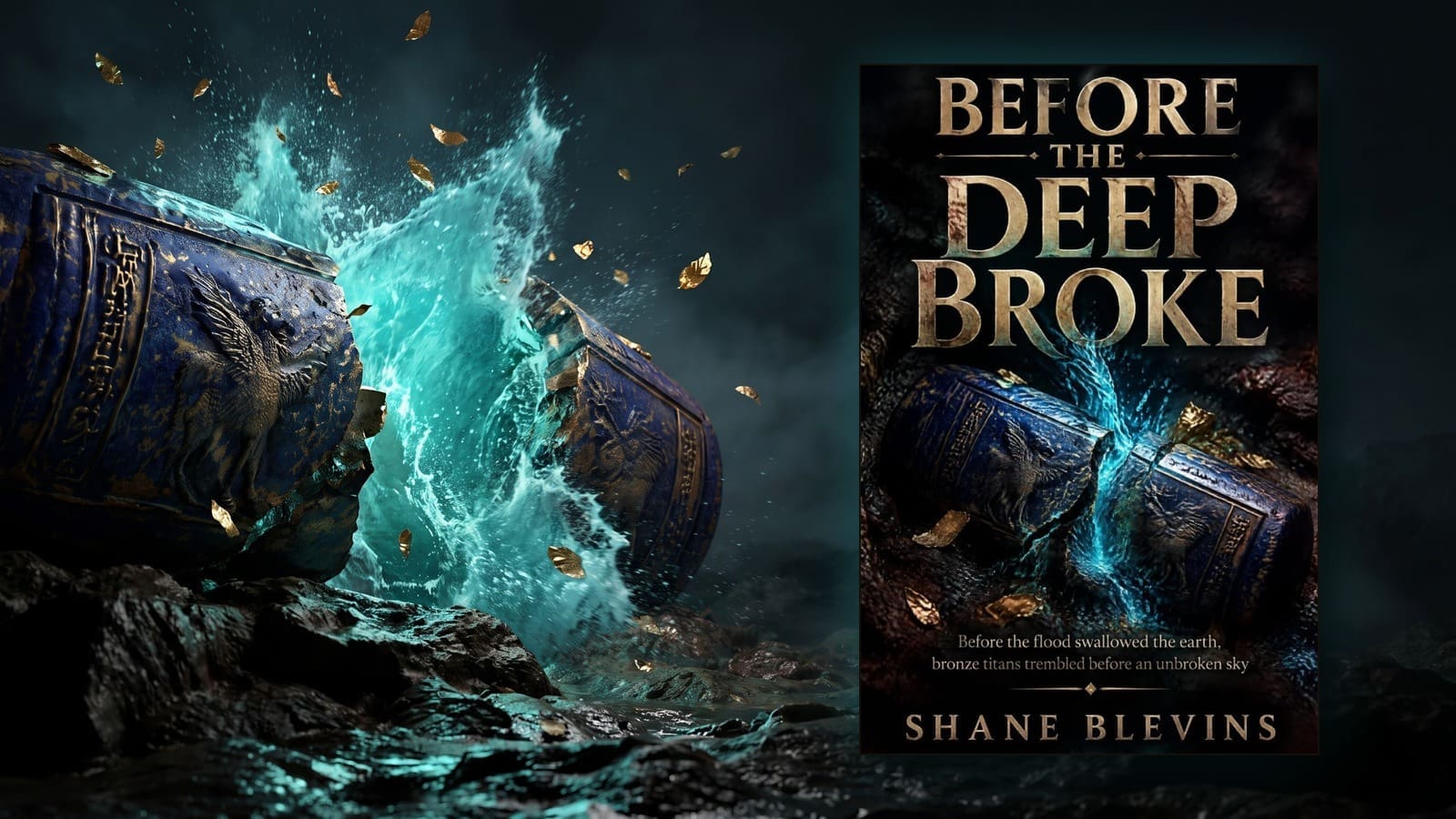 Before the Deep Broke book cover by Shane Blevins set against a glowing teal flood scene